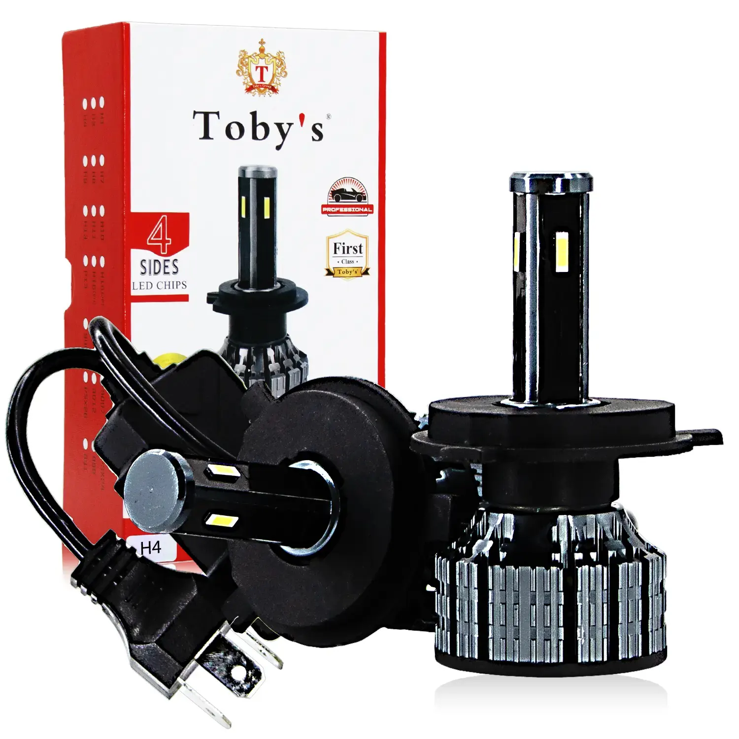 Tobys T4 MAX H4 LED Headlight Bulbs 6500K Super Bright 9003 HB2 LED Bulb High Low Beam Halogen Replacement LED Headlights Conversion Kit, Pack of 2