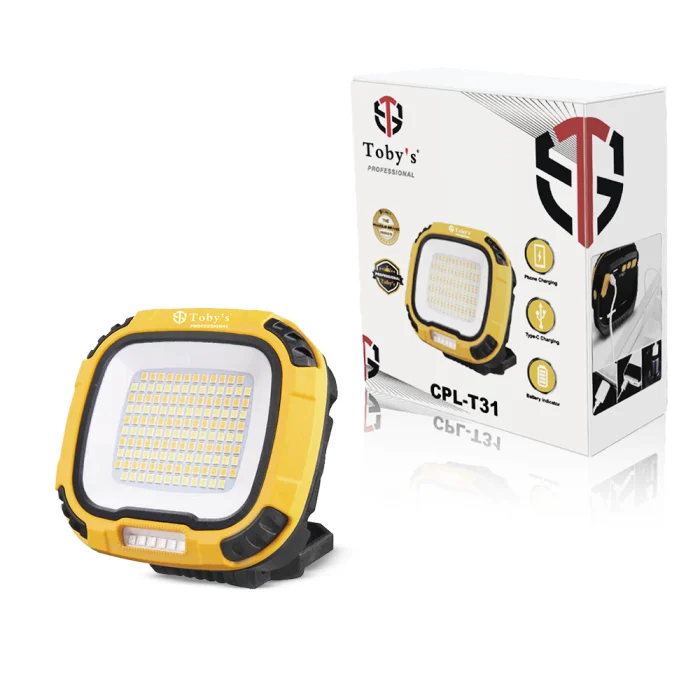Toby’s CPL-T31 LED Floodlight–4000mAh Rechargeable Light Multi-Color Output SOS Mode Powerful Brightness Ideal for Outdoor Work Emergency Use