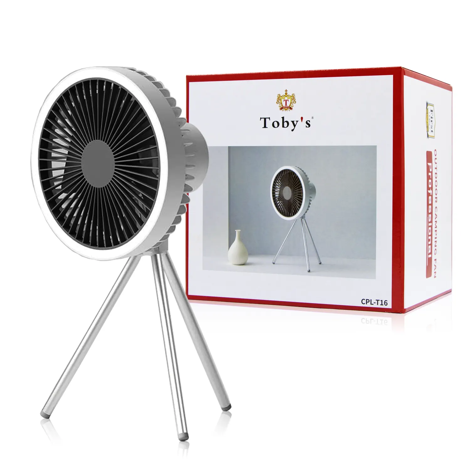 Toby's New CPL-T16 Tripod Fan 3in1 with Light for Outdoor Camping (Grey)